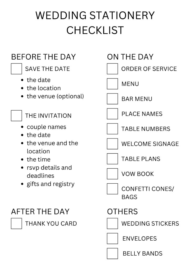 Wedding stationery checklist