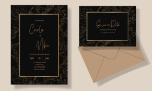 Black wedding invitations with gold foil 2024